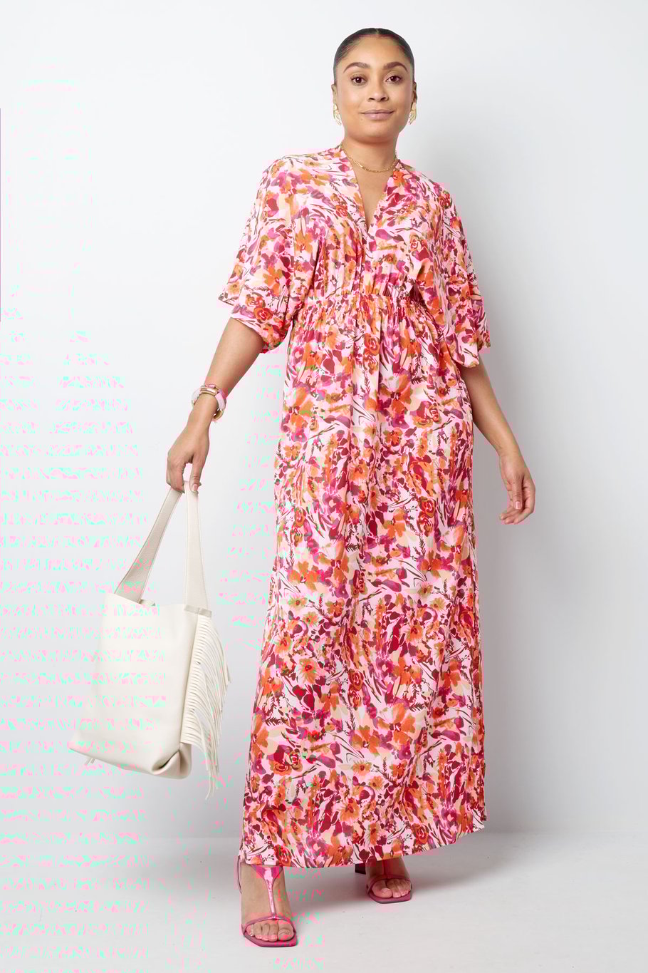 Robe cintrée fleurs - orange/rose Image4